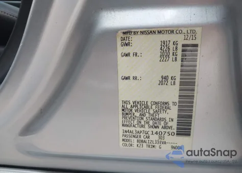 2016 Nissan Altima 2.5 Sv z USA, uszkodzony, nr VIN 1N4AL3AP7GC140750